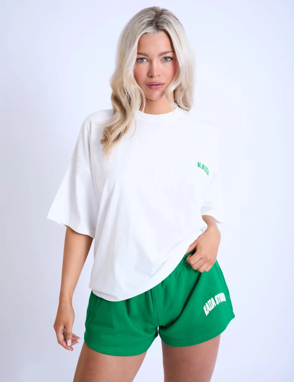 Best Sale Kaiia Design Bubble Logo Oversized T-Shirt Off White & Green Back In Stock | Sculpt & Leisure