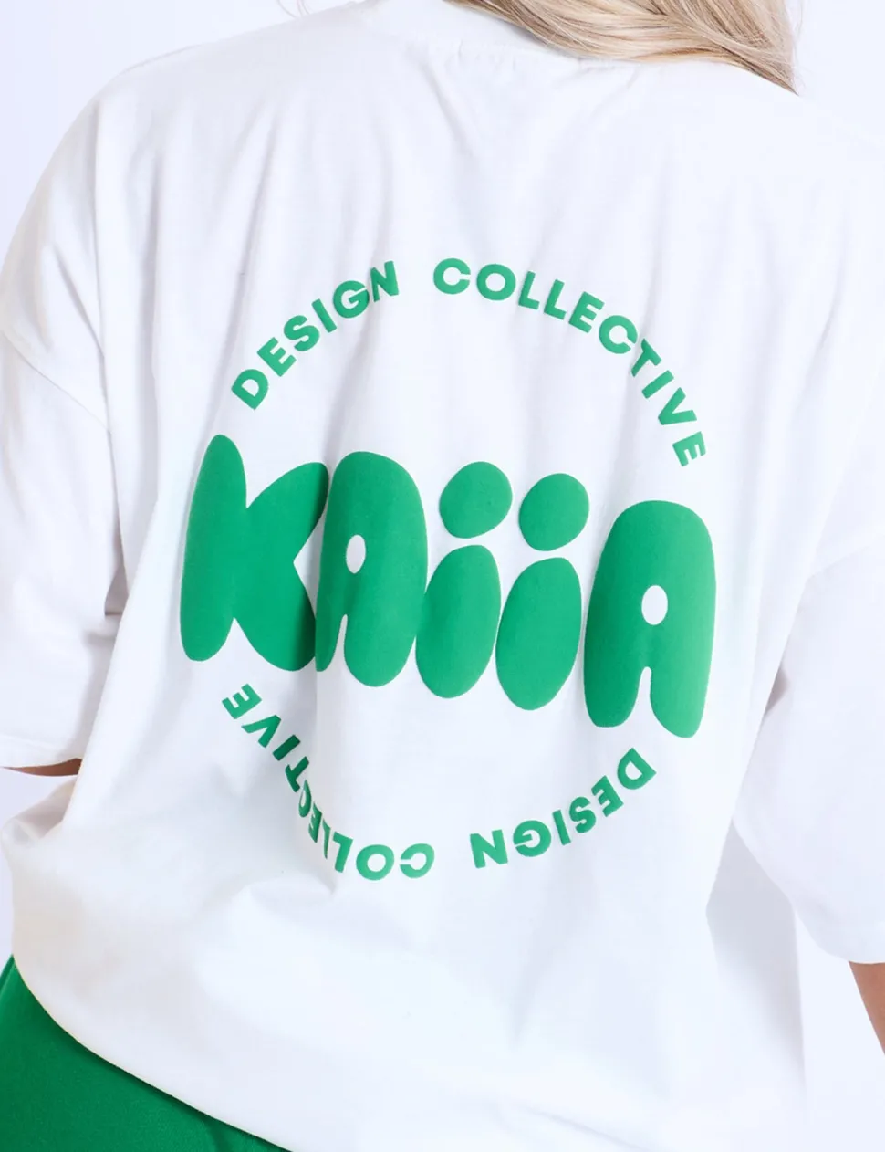 Best Sale Kaiia Design Bubble Logo Oversized T-Shirt Off White & Green Back In Stock | Sculpt & Leisure