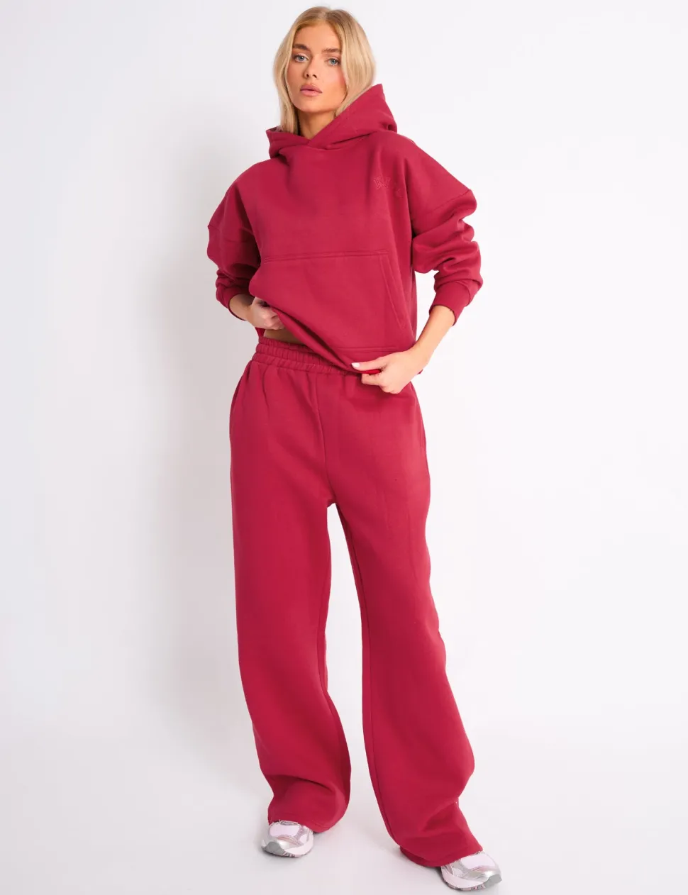 Store Kaiia Embossed Wide Leg Joggers Berry Red Sculpt & Leisure | Kaiia The Label