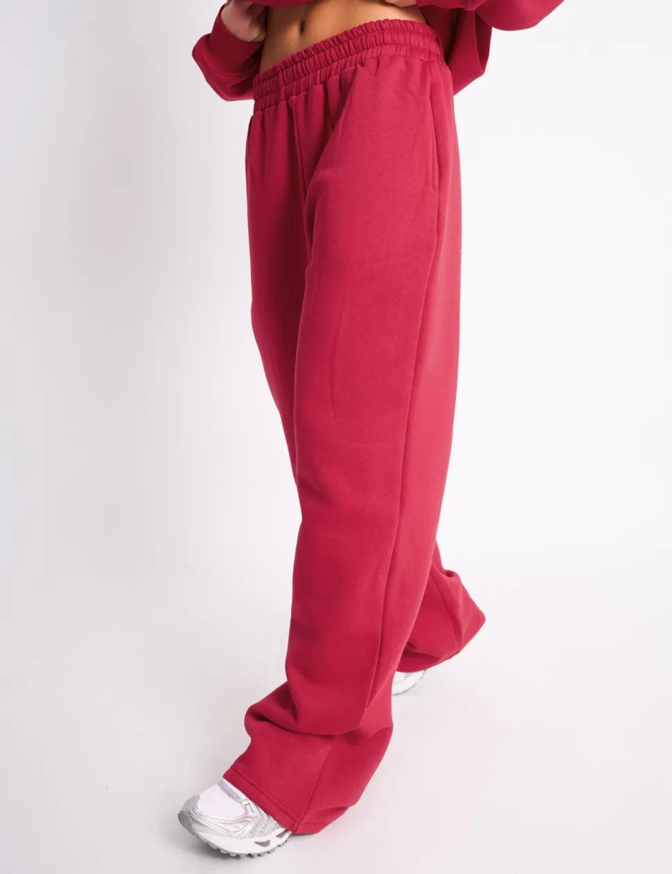 Store Kaiia Embossed Wide Leg Joggers Berry Red Sculpt & Leisure | Kaiia The Label