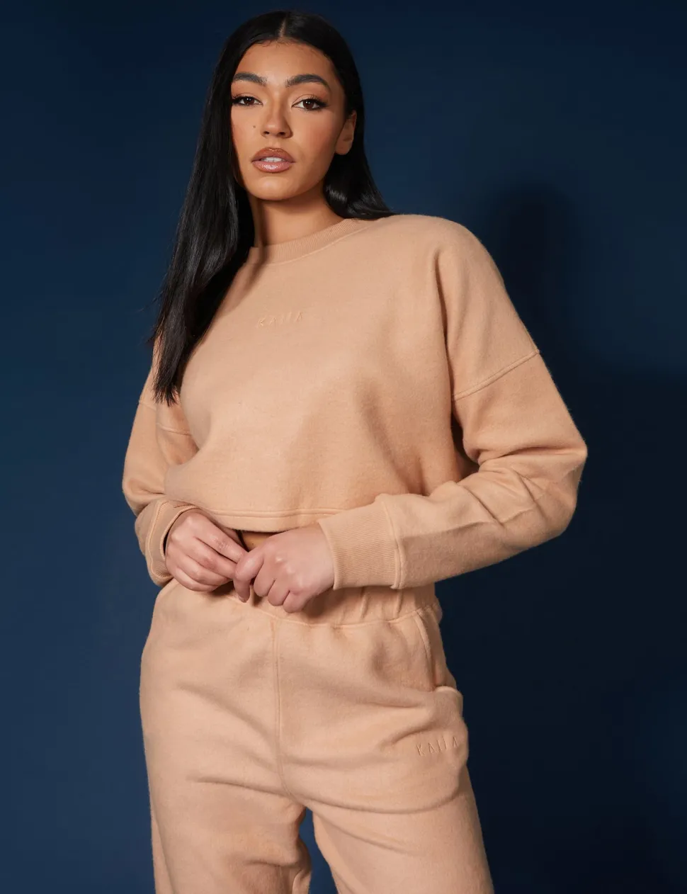 Online Kaiia Fluffy Cropped Sweatshirt Camel Sculpt & Leisure | Kaiia The Label