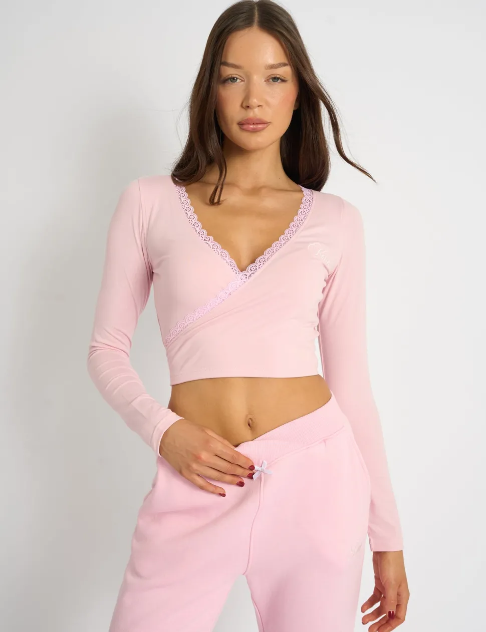 Online Kaiia Lace Trim Wrap Long Sleeve Top Sculpt & Leisure | Kaiia The Label