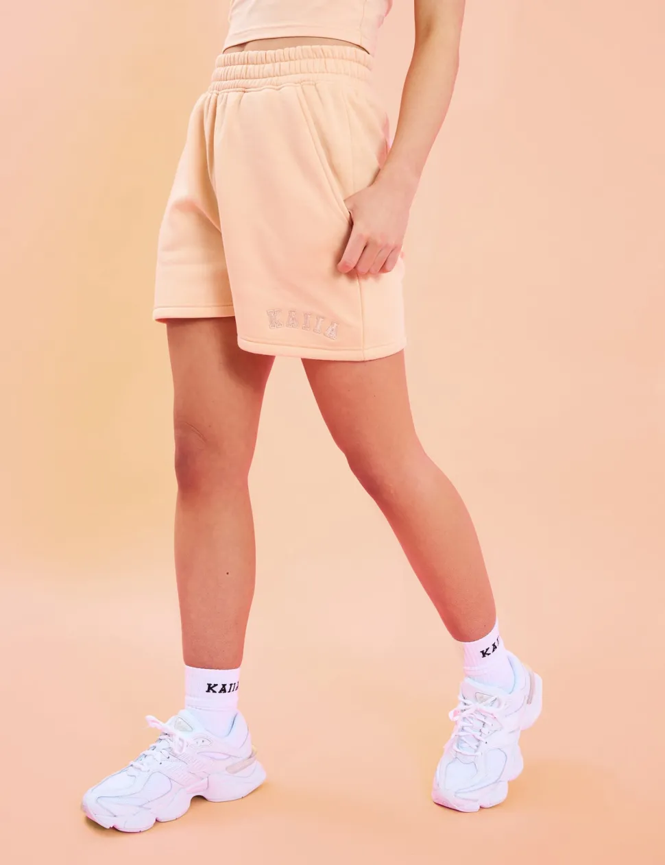 Cheap Kaiia Logo Sweat Shorts Peach Back In Stock | Sculpt & Leisure