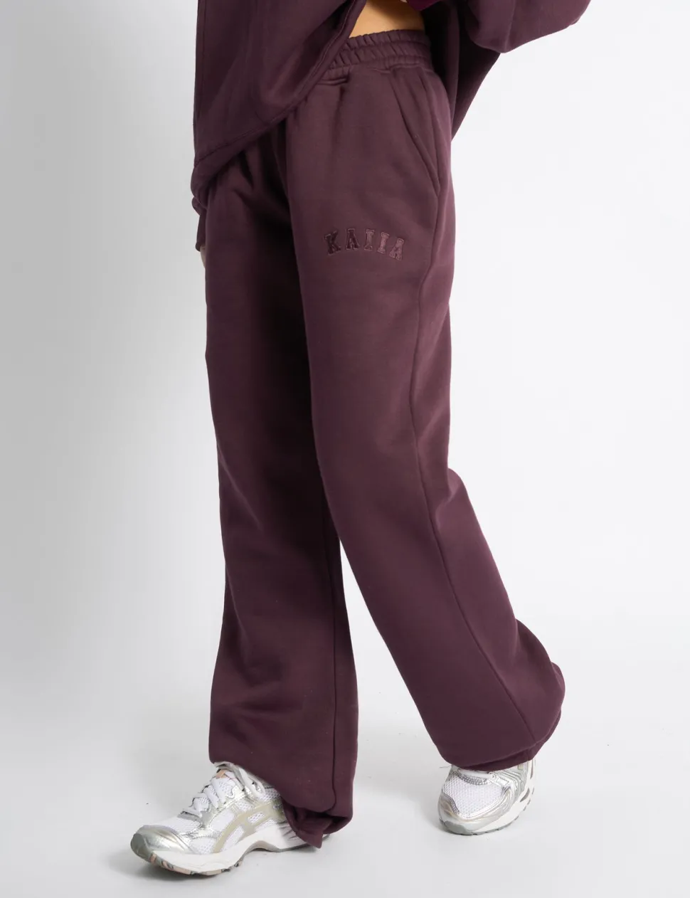 Best Kaiia Logo Wide Leg Joggers Dark Cherry Sculpt & Leisure | Kaiia The Label