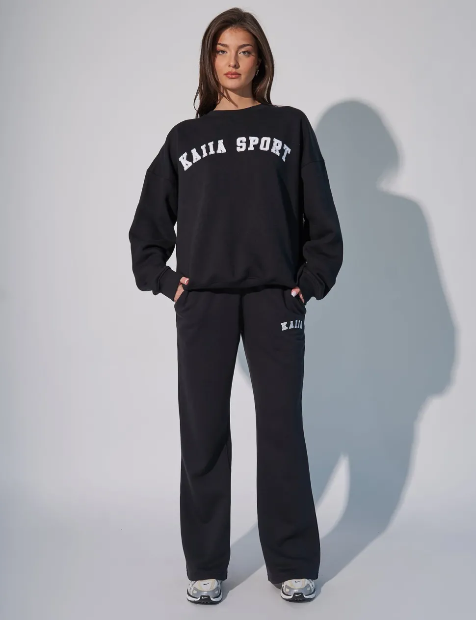Best Sale Kaiia Logo Wide Leg Sweat Pants in Black Back In Stock | Sculpt & Leisure