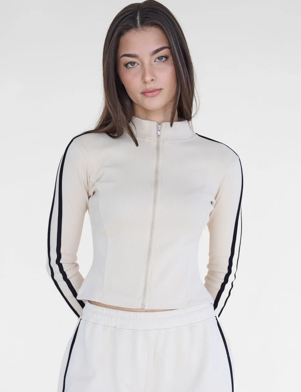 Fashion Kaiia Motocross Ribbed Zip Up Long Sleeve Top & Black Sculpt & Leisure | Kaiia The Label
