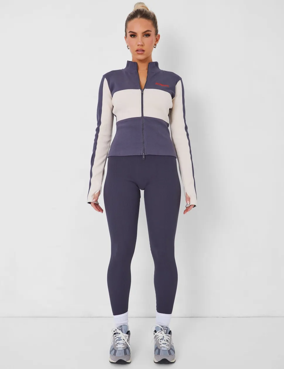 Best Sale Kaiia Motocross Zip Through Ribbed Long Sleeve Top Dark Sculpt & Leisure | Kaiia The Label