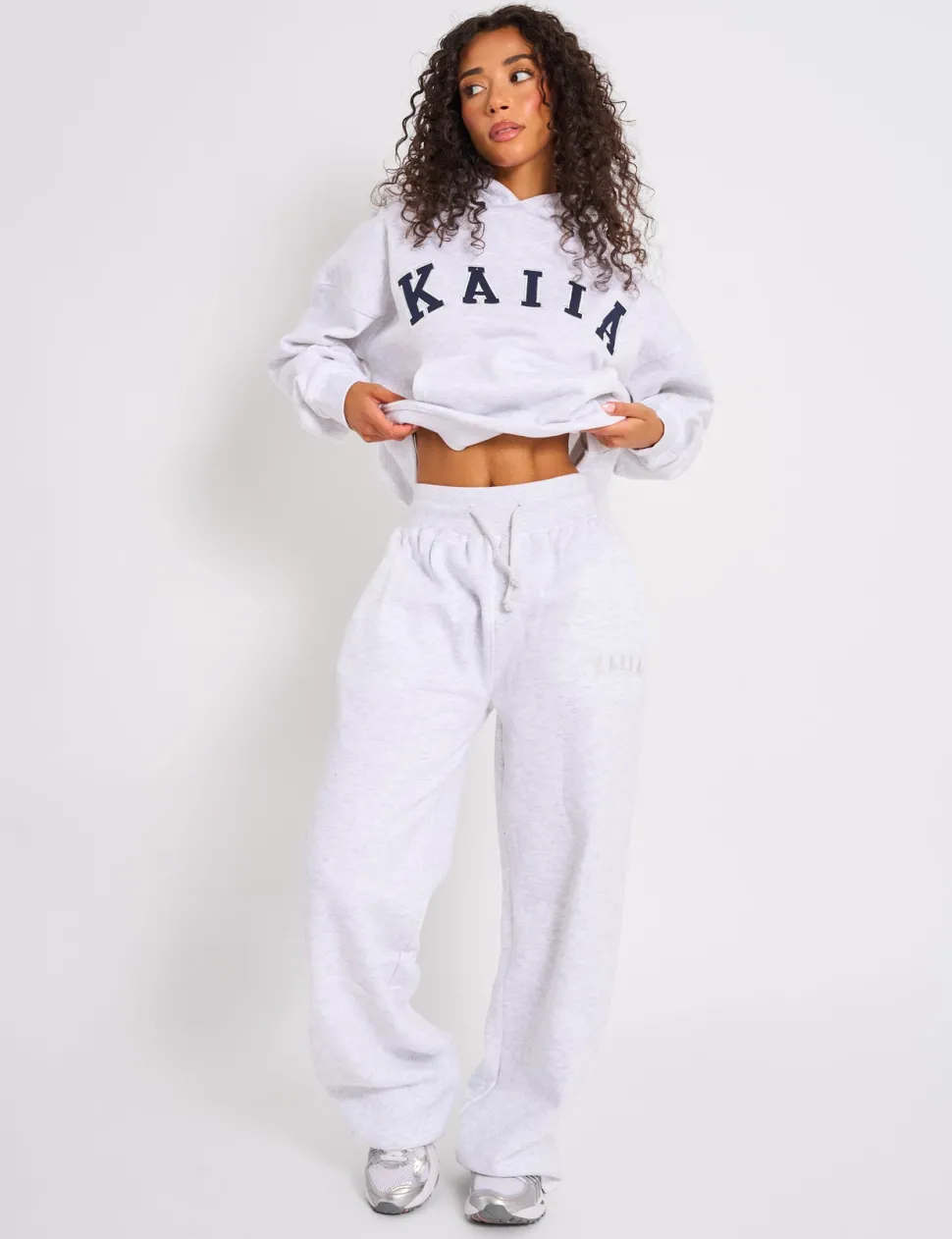 Outlet Kaiia Ribbed Waistband Wide Leg Joggers Light Grey Marl Sculpt & Leisure | Kaiia The Label