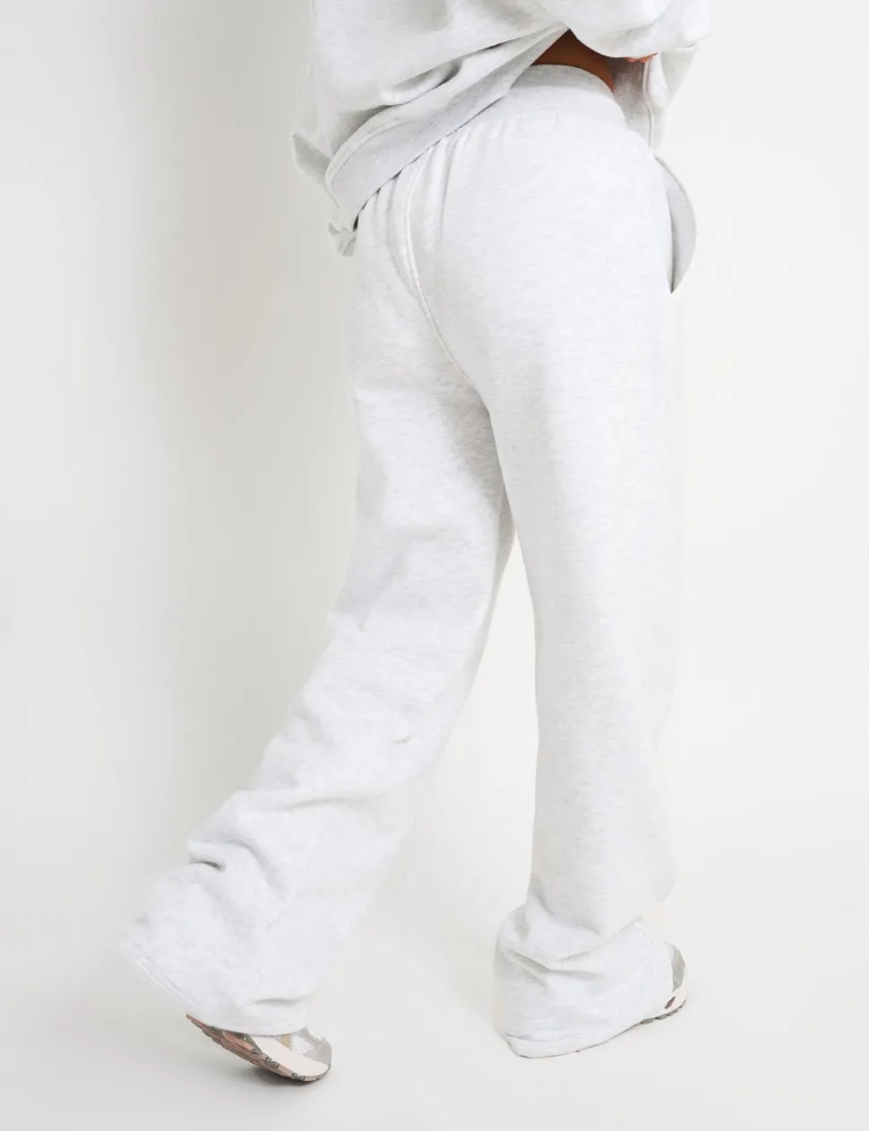 Outlet Kaiia Ribbed Waistband Wide Leg Joggers Light Grey Marl & Forest Green Sculpt & Leisure | Kaiia The Label
