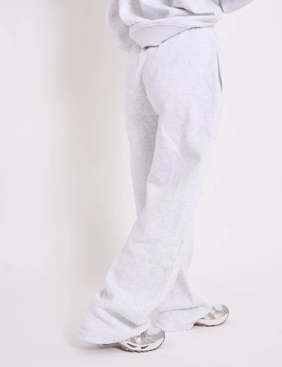 Outlet Kaiia Ribbed Waistband Wide Leg Joggers Light Grey Marl Sculpt & Leisure | Kaiia The Label