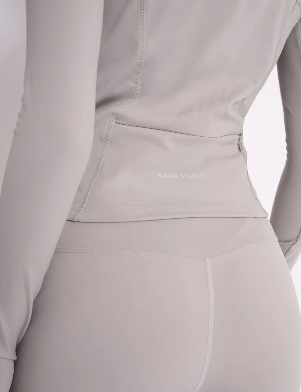 Online Kaiia Sculpt Long Sleeve Zip Through Fitted Jacket Dove Grey Sculpt & Reset | Sculpt & Leisure