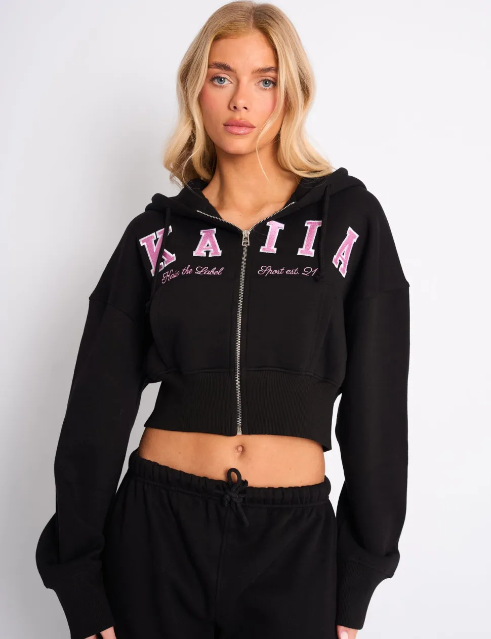 Shop Kaiia Slogan Cropped Zip Up Hoodie & Pink Sculpt & Leisure | Kaiia The Label