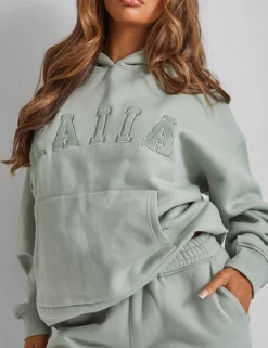Clearance Kaiia Slogan Oversized Hoodie Sage Back In Stock | Sculpt & Leisure