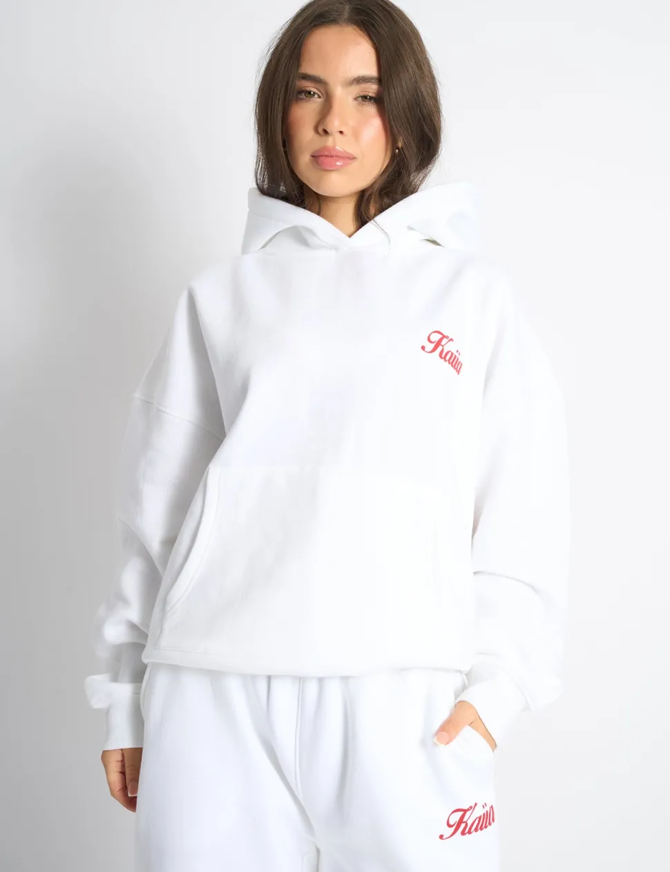 Fashion Kaiia Snowflake Logo Oversized Hoodie White & Red Sculpt & Leisure | Kaiia The Label