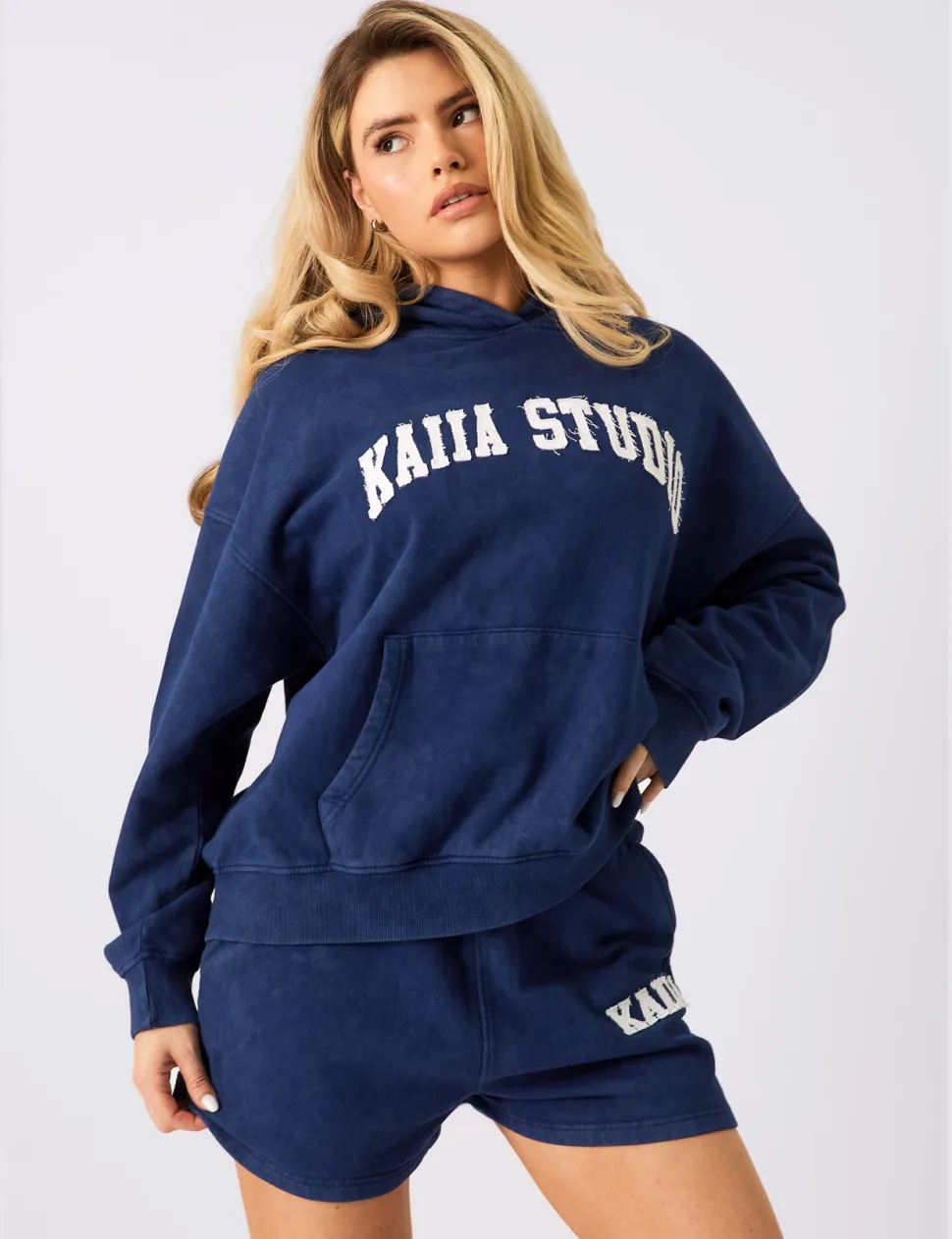 New Kaiia Studio Applique Logo Oversized Hoodie Denim Tracksuits | Tracksuits