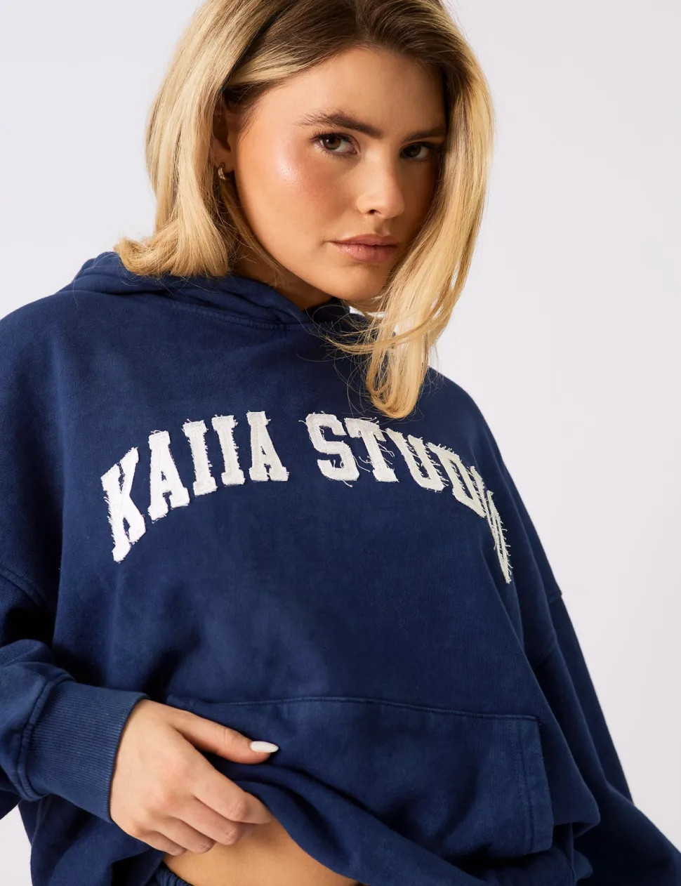 New Kaiia Studio Applique Logo Oversized Hoodie Denim Tracksuits | Tracksuits