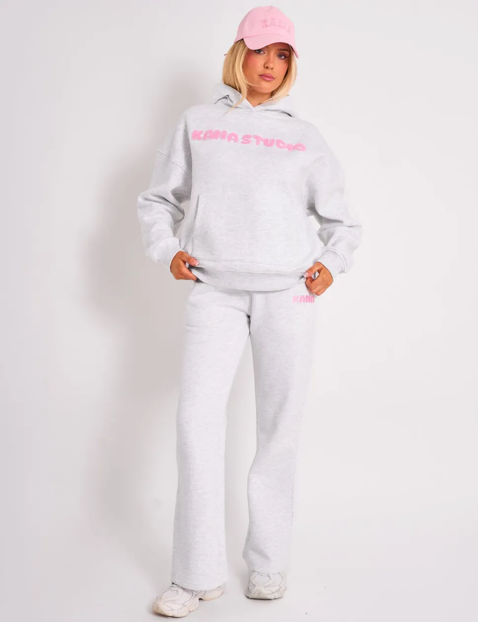 Best Kaiia Studio Borg Bubble Logo Oversized Hoodie Grey Marl & Pink Sculpt & Leisure | Kaiia The Label