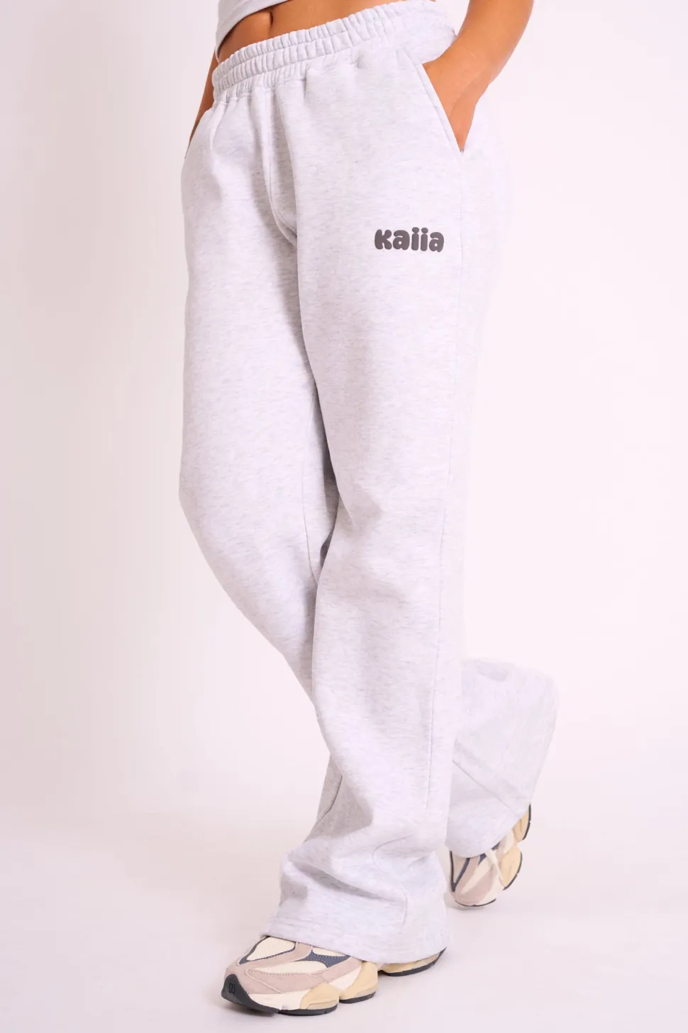 Outlet Kaiia Studio Bubble Logo Wide Leg Jogger Grey Marl Sculpt & Leisure | Kaiia The Label