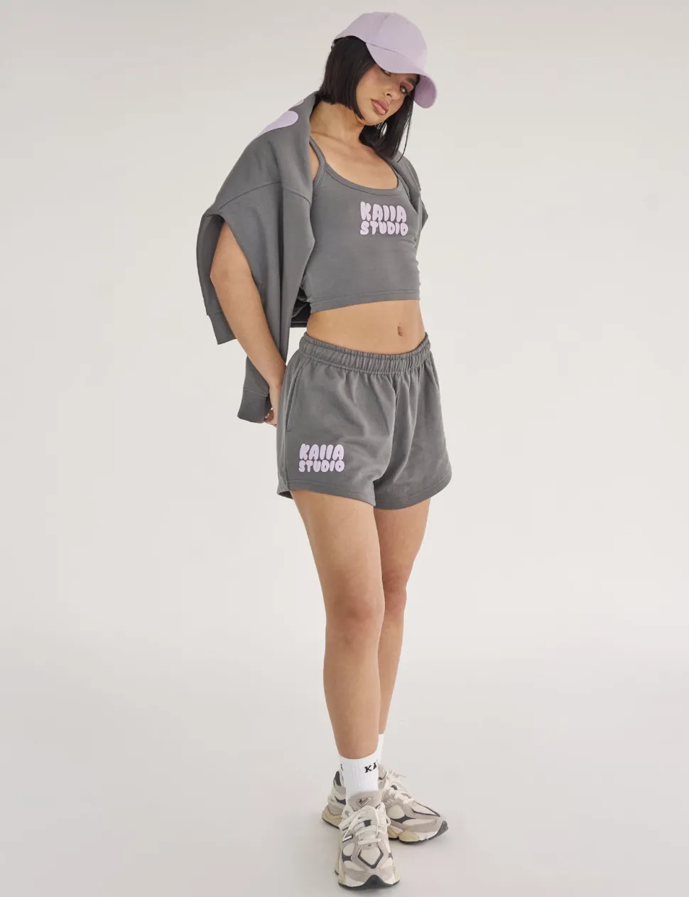 Cheap Kaiia Studio Bubble Logo Cami Vest Top Dark Grey & Lilac Sculpt & Leisure | Kaiia The Label