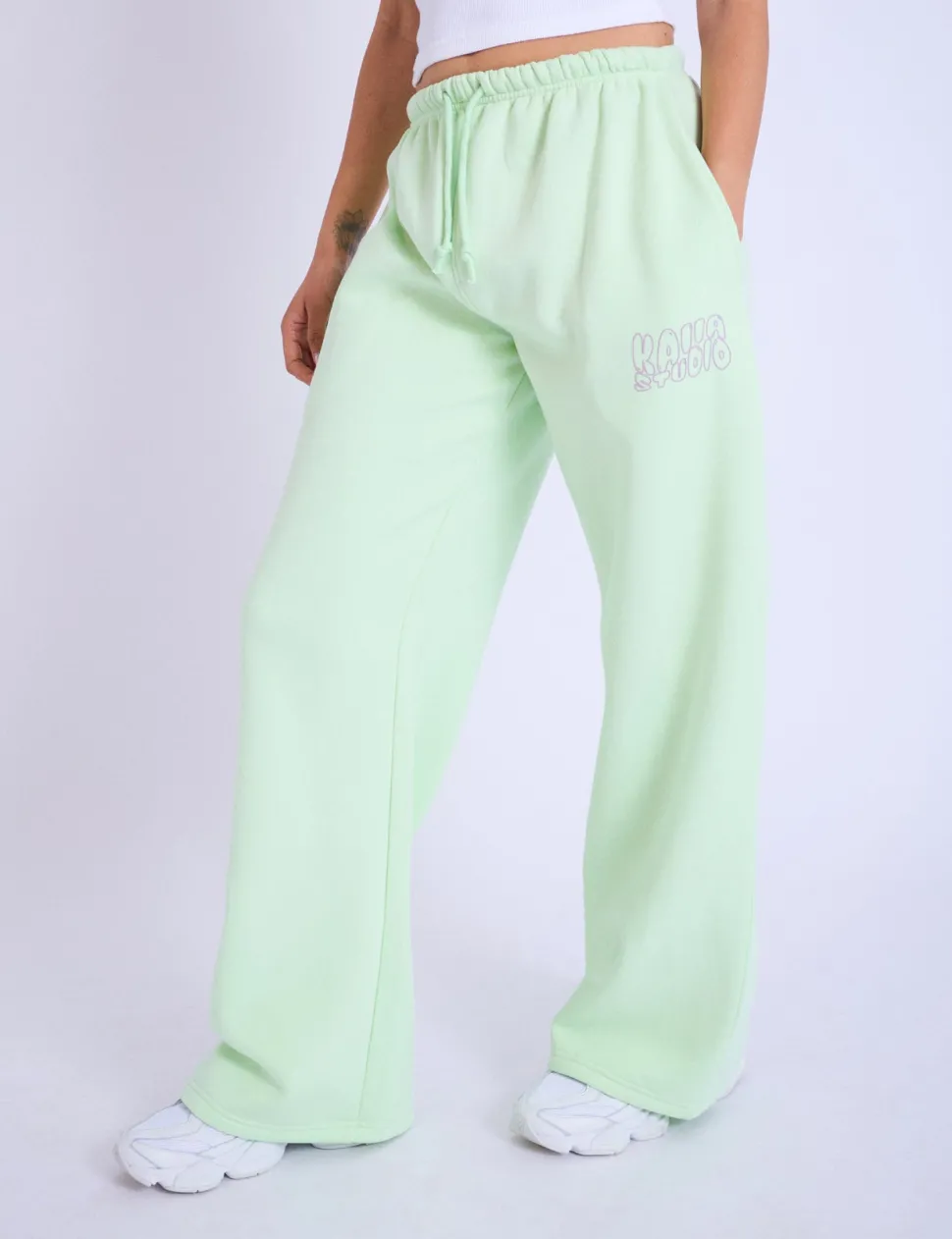 Shop Kaiia Studio Bubble Logo Wide Leg Joggers & Lilac Tracksuits | Tracksuits