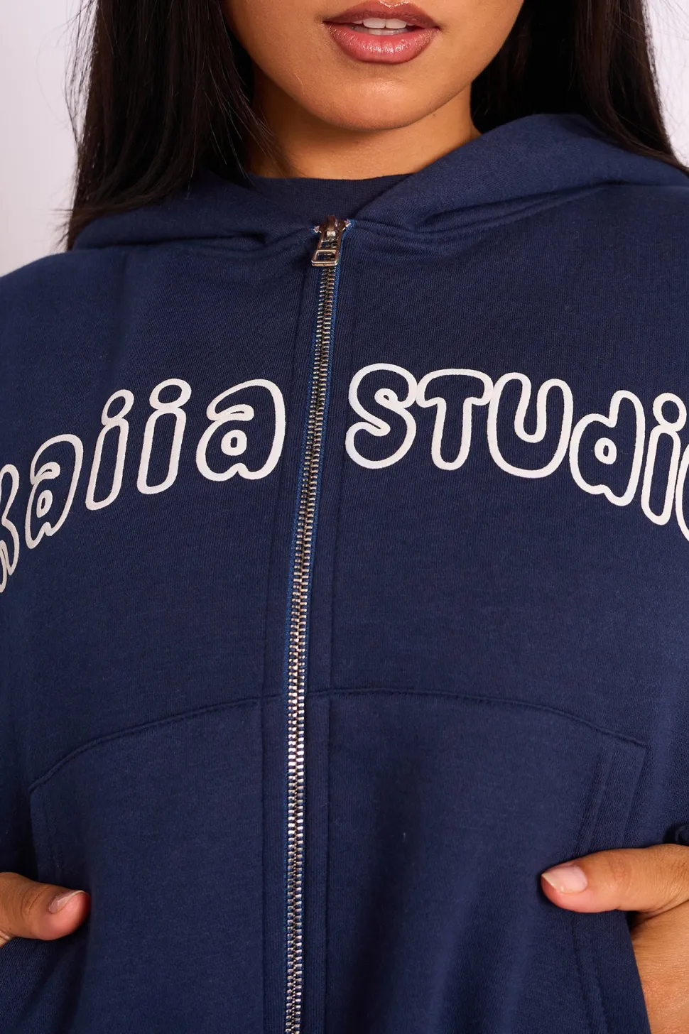 Shop Kaiia Studio Bubble Logo Zip Through Hoodie Navy Sculpt & Leisure | Kaiia The Label