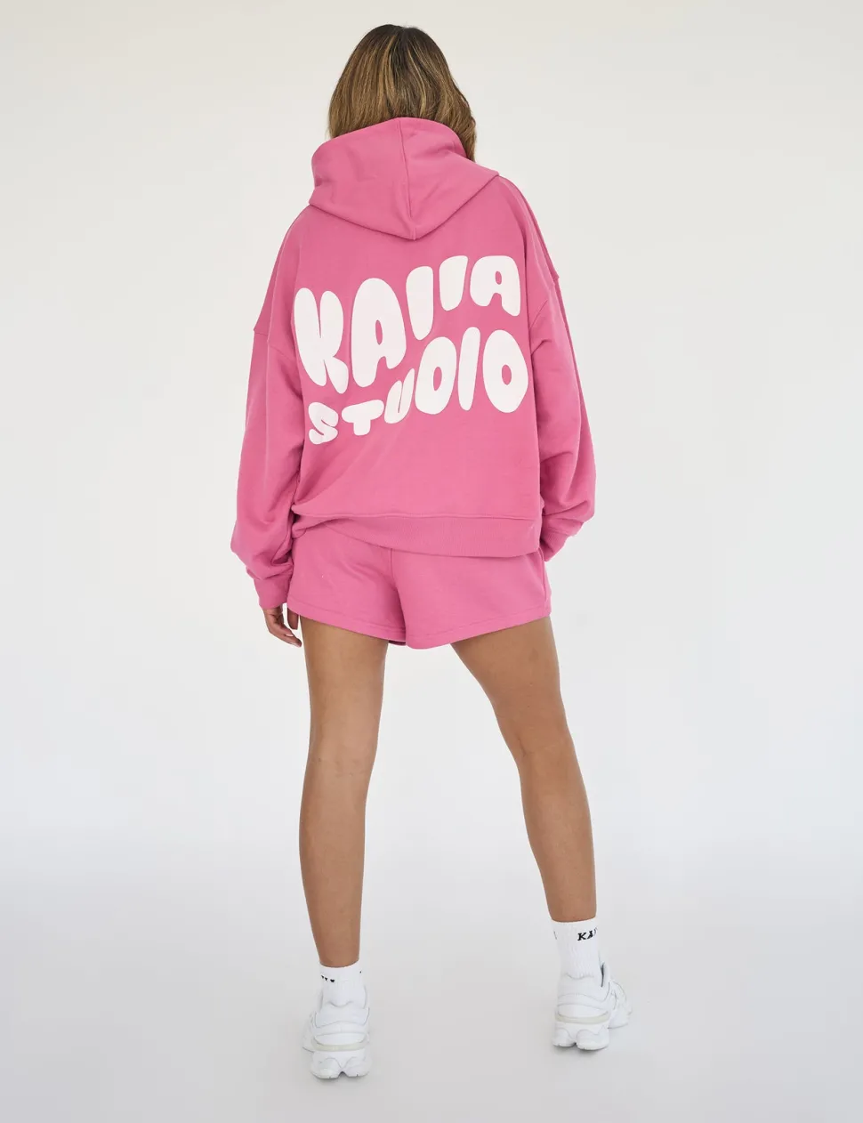 New Kaiia Studio Bubble Logo Oversized Hoodie Pink Back In Stock | Sculpt & Leisure