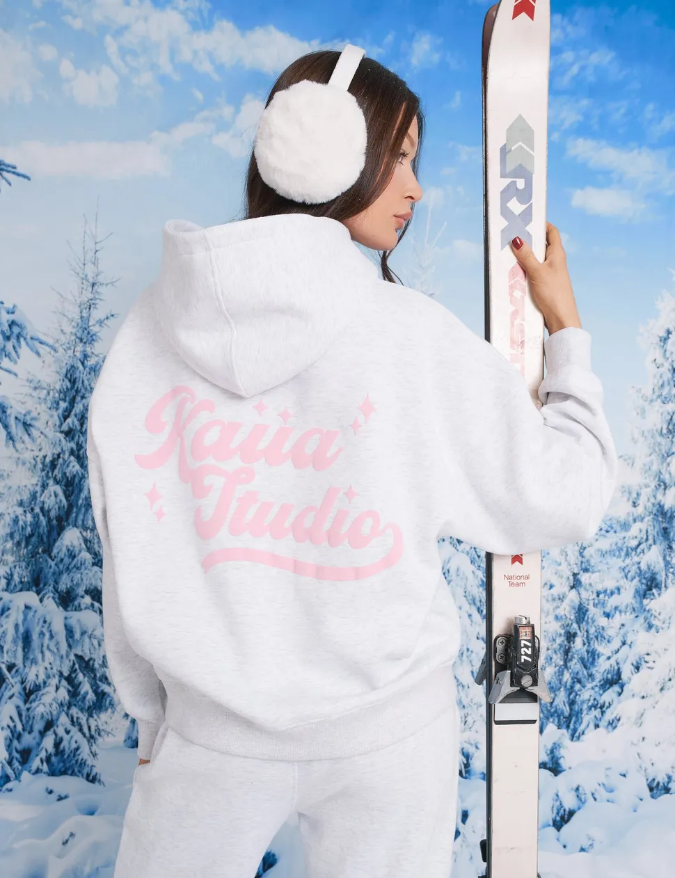 Hot Kaiia Studio Bubble Script Oversized Hoodie Grey Marl & Pink Sculpt & Leisure | Kaiia The Label