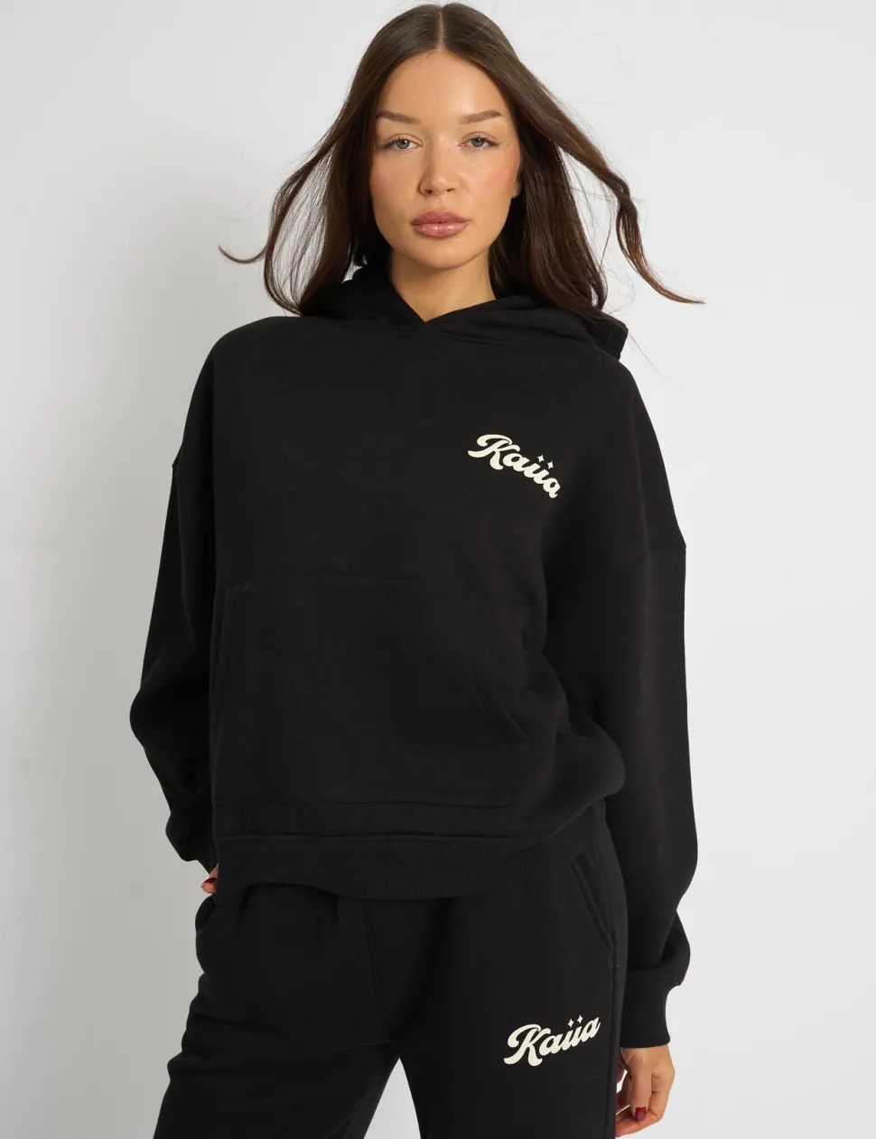 Store Kaiia Studio Bubble Script Oversized Hoodie Black & Cream Sculpt & Leisure | Kaiia The Label