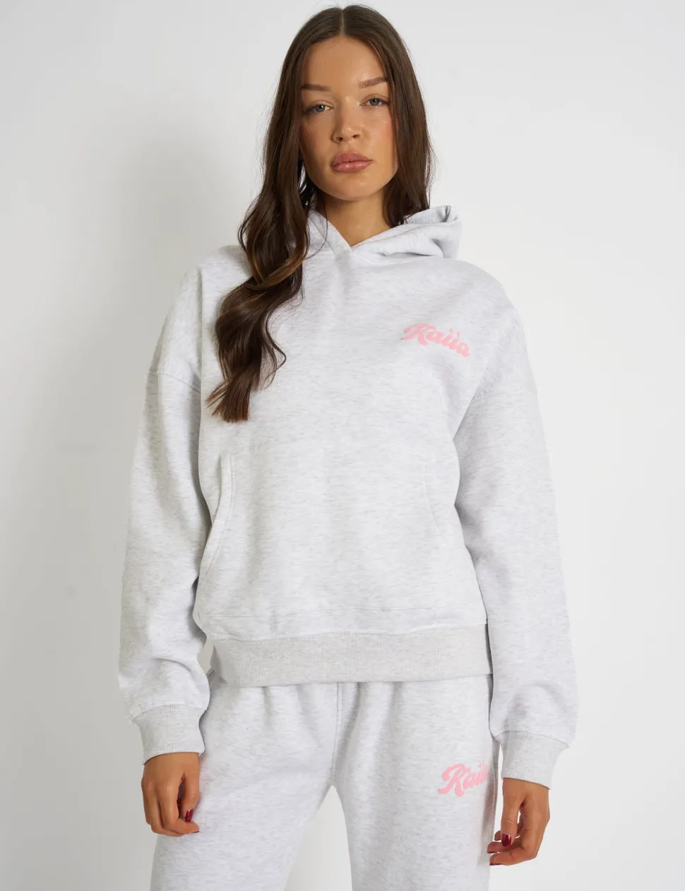 Hot Kaiia Studio Bubble Script Oversized Hoodie Grey Marl & Pink Sculpt & Leisure | Kaiia The Label