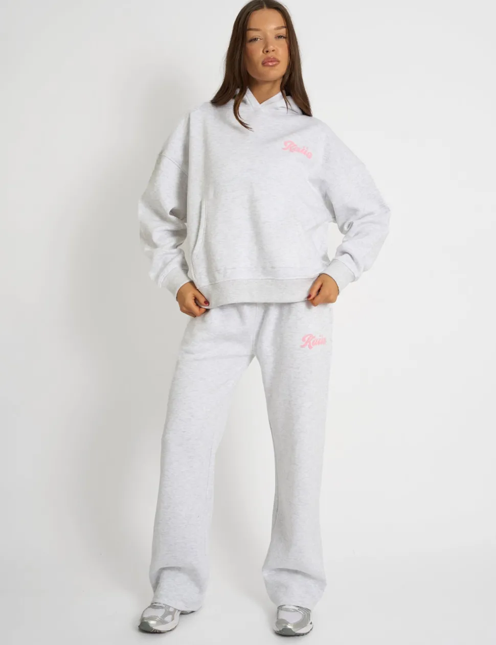 Hot Kaiia Studio Bubble Script Oversized Hoodie Grey Marl & Pink Sculpt & Leisure | Kaiia The Label