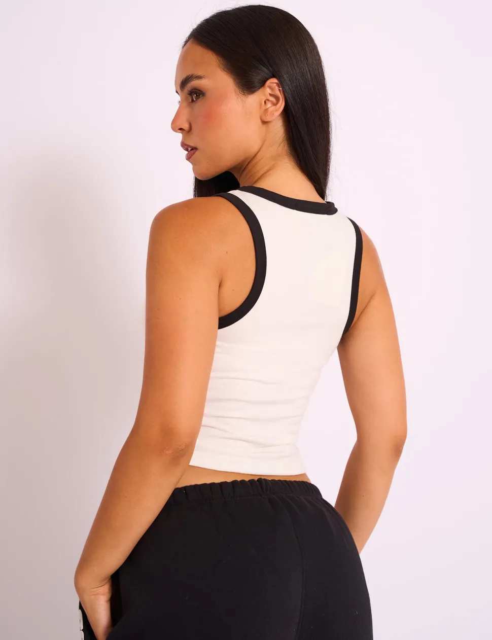 Shop Kaiia Studio Contrast Binding Racer Vest White & Black Sculpt & Leisure | Kaiia The Label