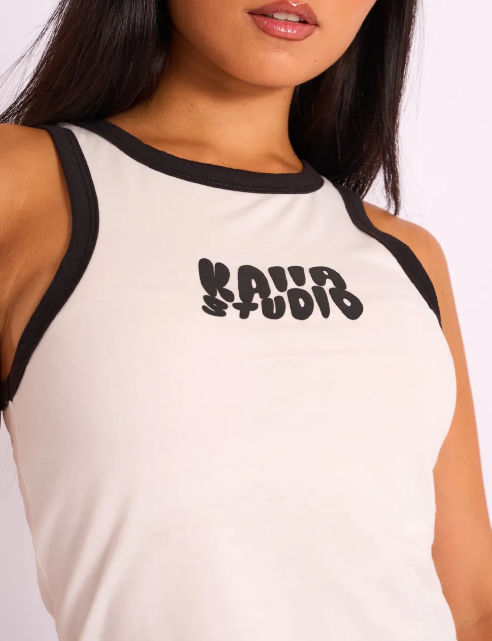 Shop Kaiia Studio Contrast Binding Racer Vest White & Black Sculpt & Leisure | Kaiia The Label