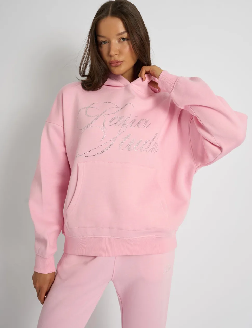 Sale Kaiia Studio Diamante Embellished Oversized Hoodie Baby Pink Sculpt & Leisure | Kaiia The Label