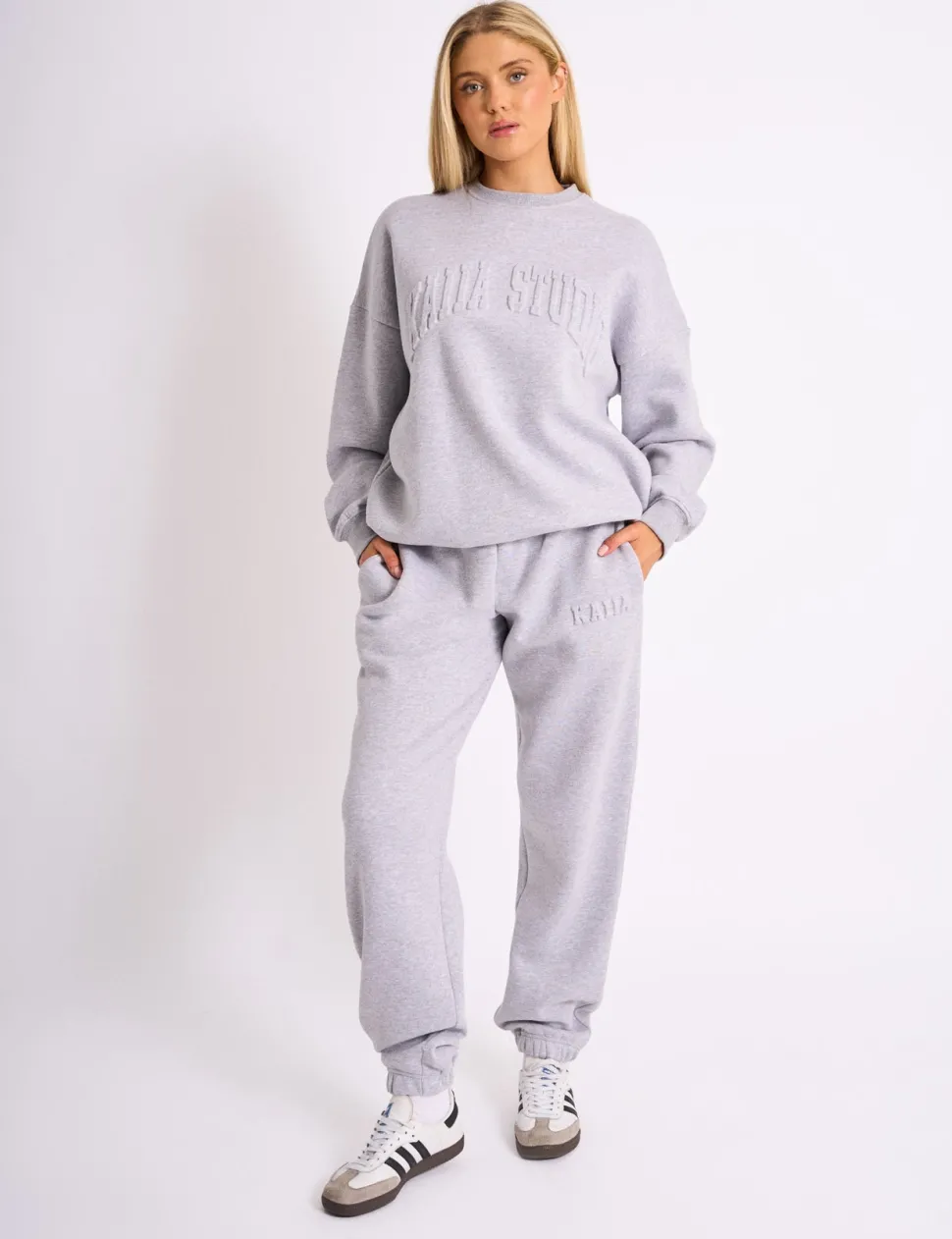 Fashion Kaiia Studio Embossed Logo Oversized Sweatshirt Grey Marl Sculpt & Leisure | Kaiia The Label