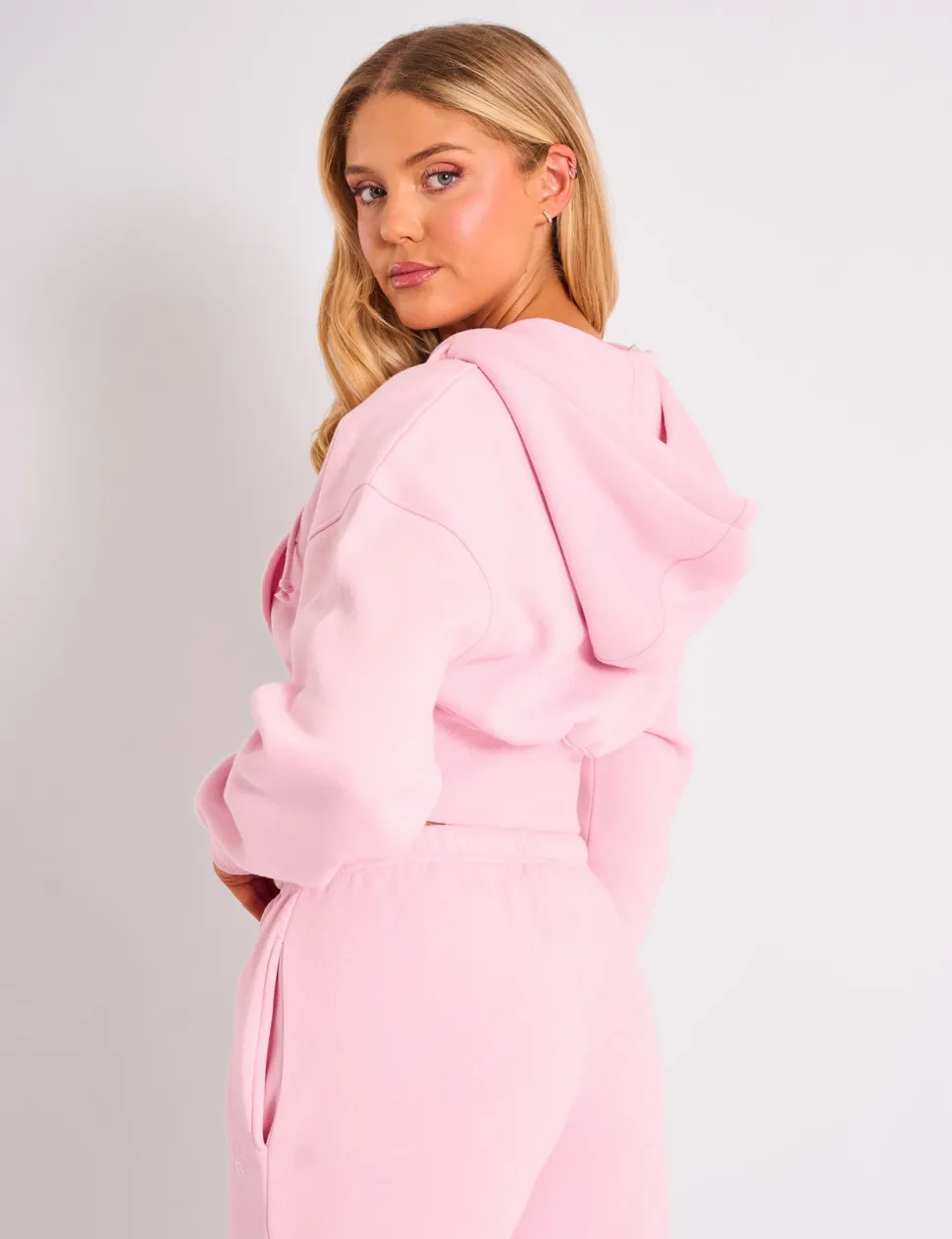 Flash Sale Kaiia Studio Logo Cropped Zip Up Hoodie Light Pink Sculpt & Leisure | Kaiia The Label