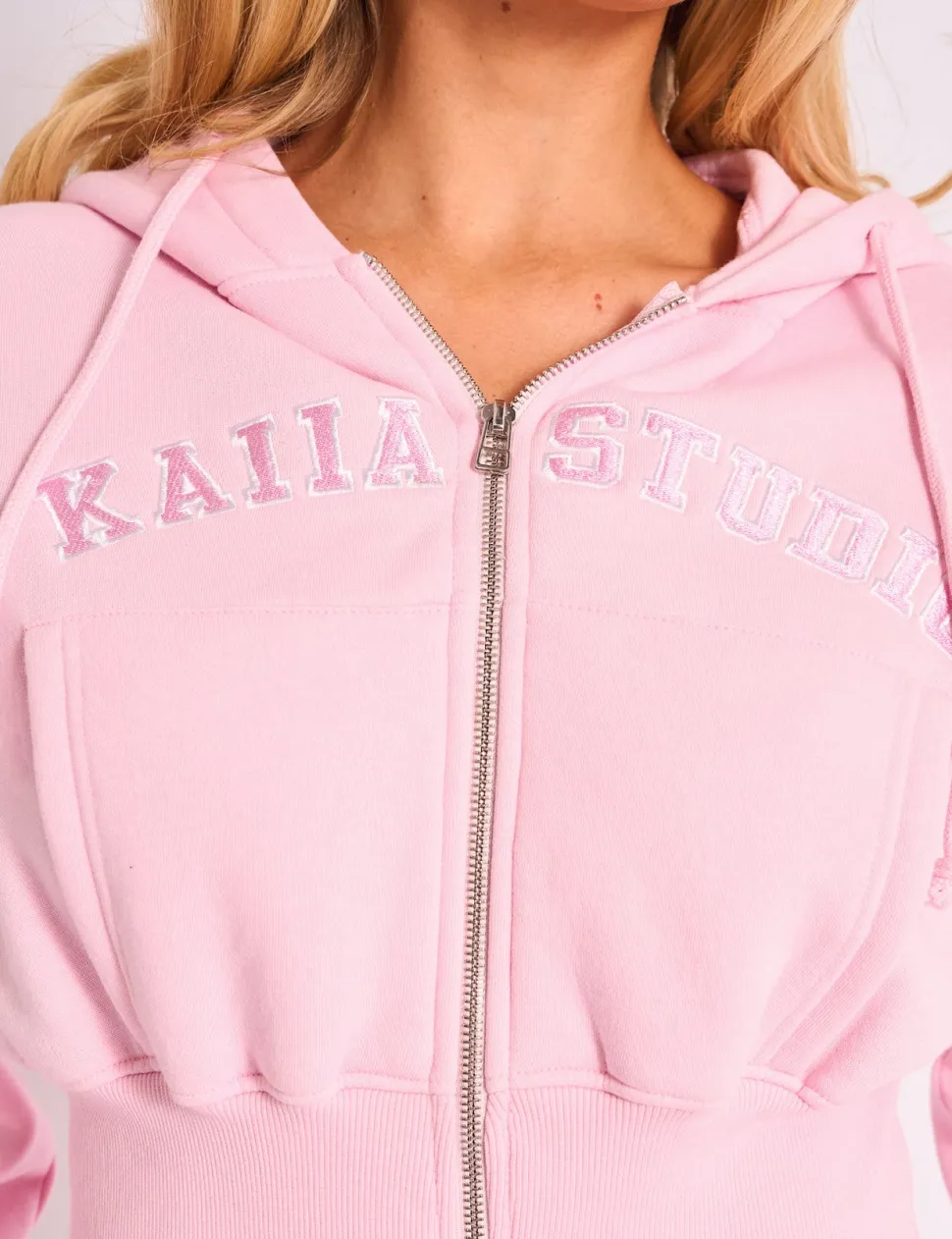 Flash Sale Kaiia Studio Logo Cropped Zip Up Hoodie Light Pink Sculpt & Leisure | Kaiia The Label
