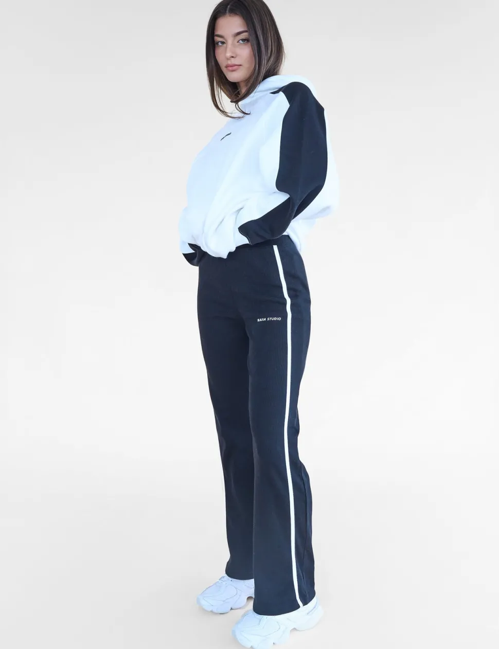Fashion Kaiia Studio Piping Ribbed Wide Leg Leggings & White Sculpt & Leisure | Kaiia The Label