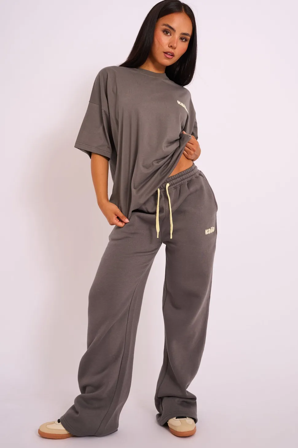Outlet Kaiia Studio Wide Leg Joggers Dark Grey Sculpt & Leisure | Kaiia The Label
