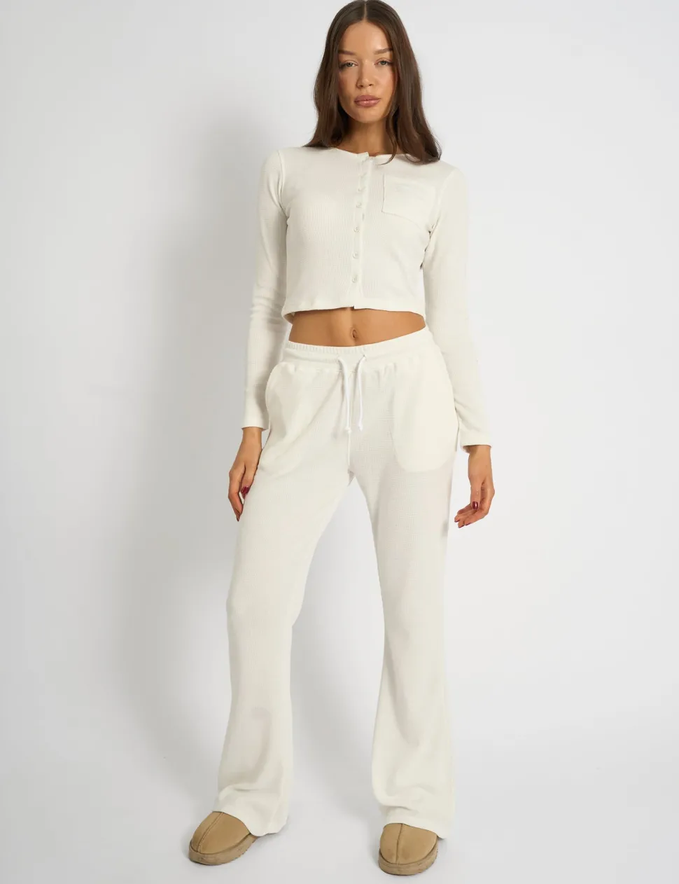 Best Kaiia Waffle Wide Leg Joggers Sculpt & Leisure | Kaiia The Label