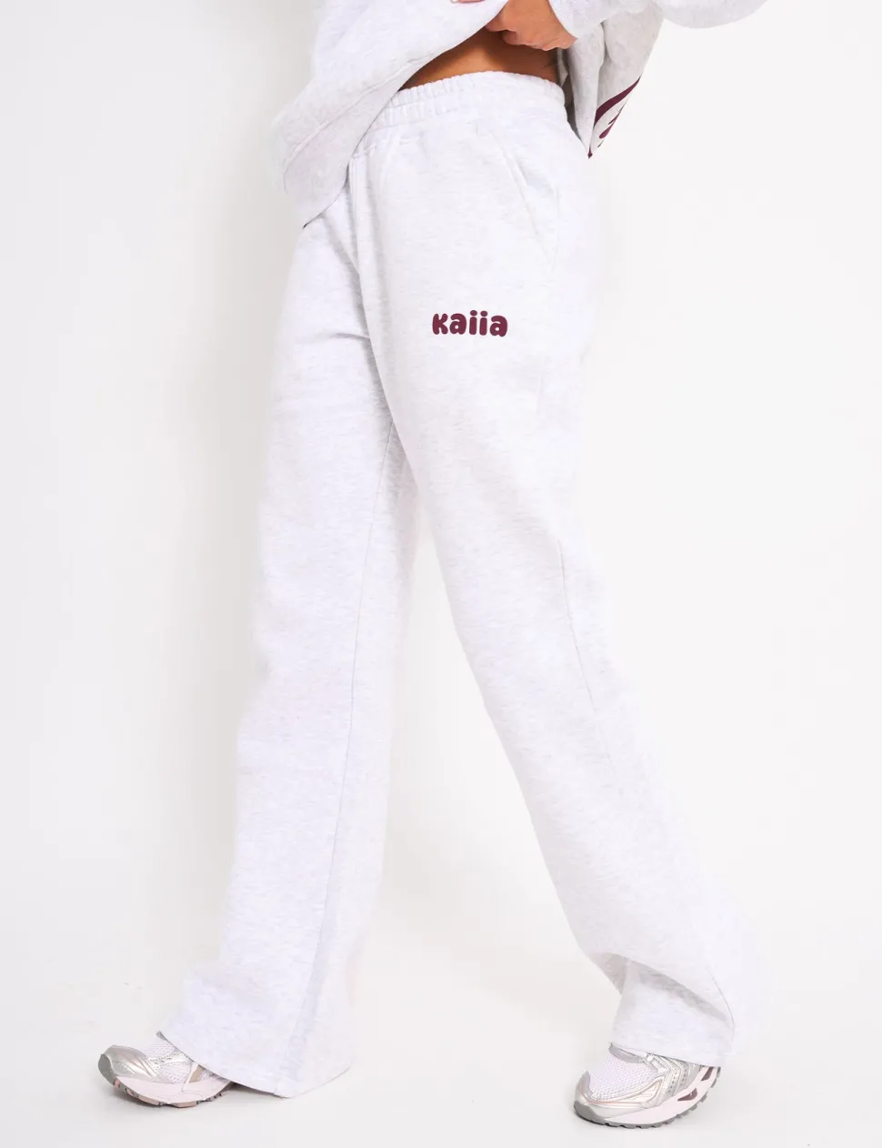 Flash Sale Kaiia Wide Leg Joggers Light Grey Marl & Plum Sculpt & Leisure | Kaiia The Label