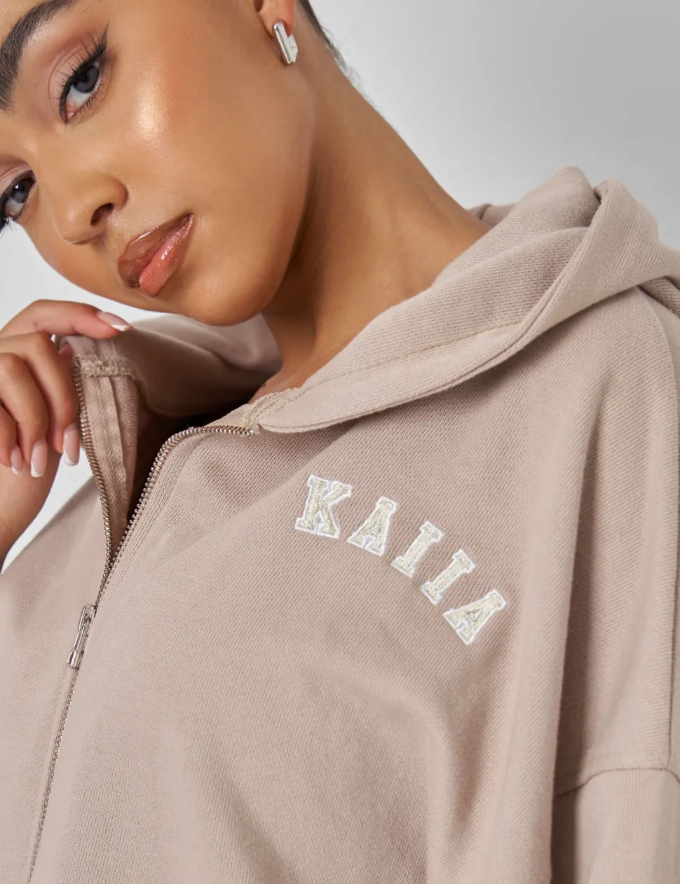 Online Kaiia Zip Through Cropped Hoodie Stone Sculpt & Leisure | Kaiia The Label