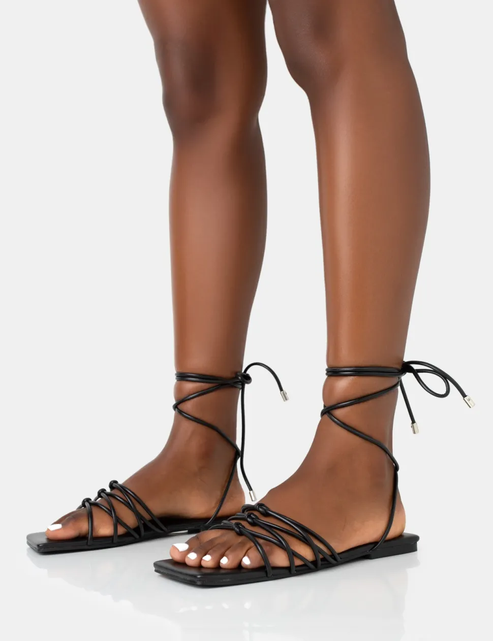 Shop Kelly PU Lace Up Flat Square Toe Sandals Flats | Square Toe Heels