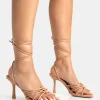 Sale Keri Nude Pu Strappy Lace Up Mid Heels Strappy Heels | Lace Up Heels