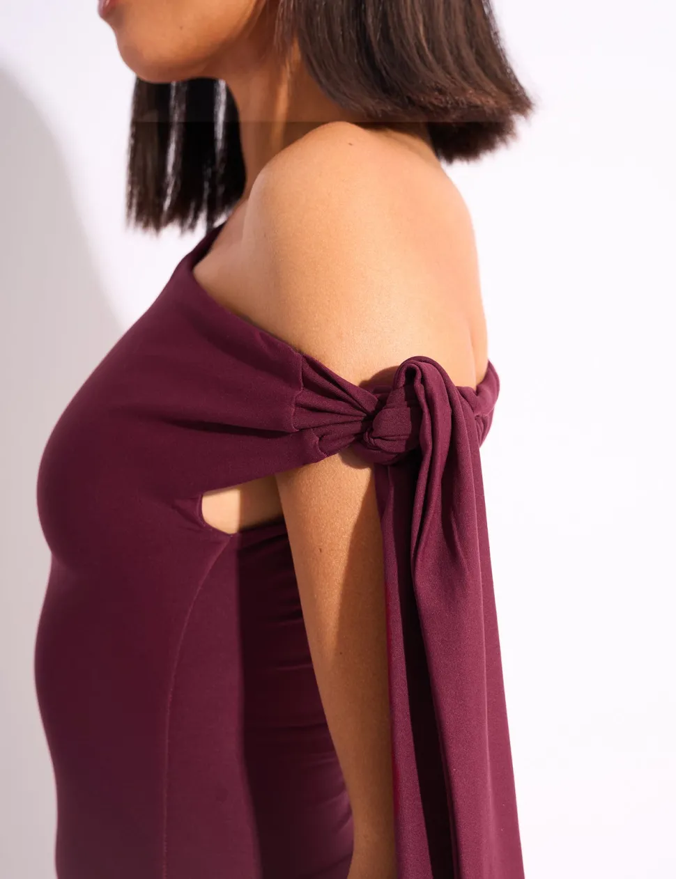 Outlet Knot Detail Asymmetric One Shoulder Luxe Slinky Top Co-ords | Tops