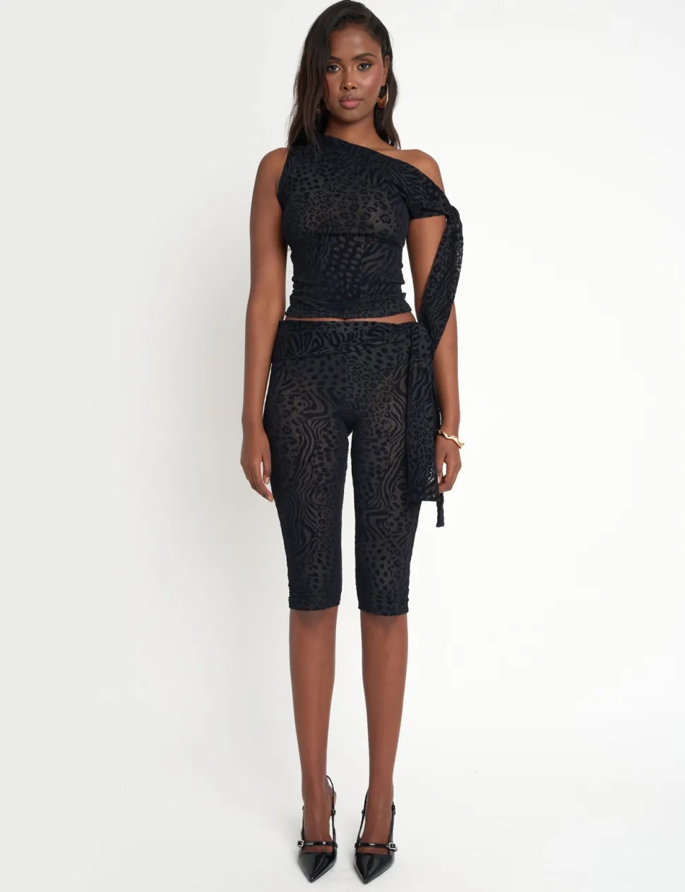 Discount Knot Detail Tie Side Leopard Devore Capri Pants Sculpt & Leisure | Kaiia The Label
