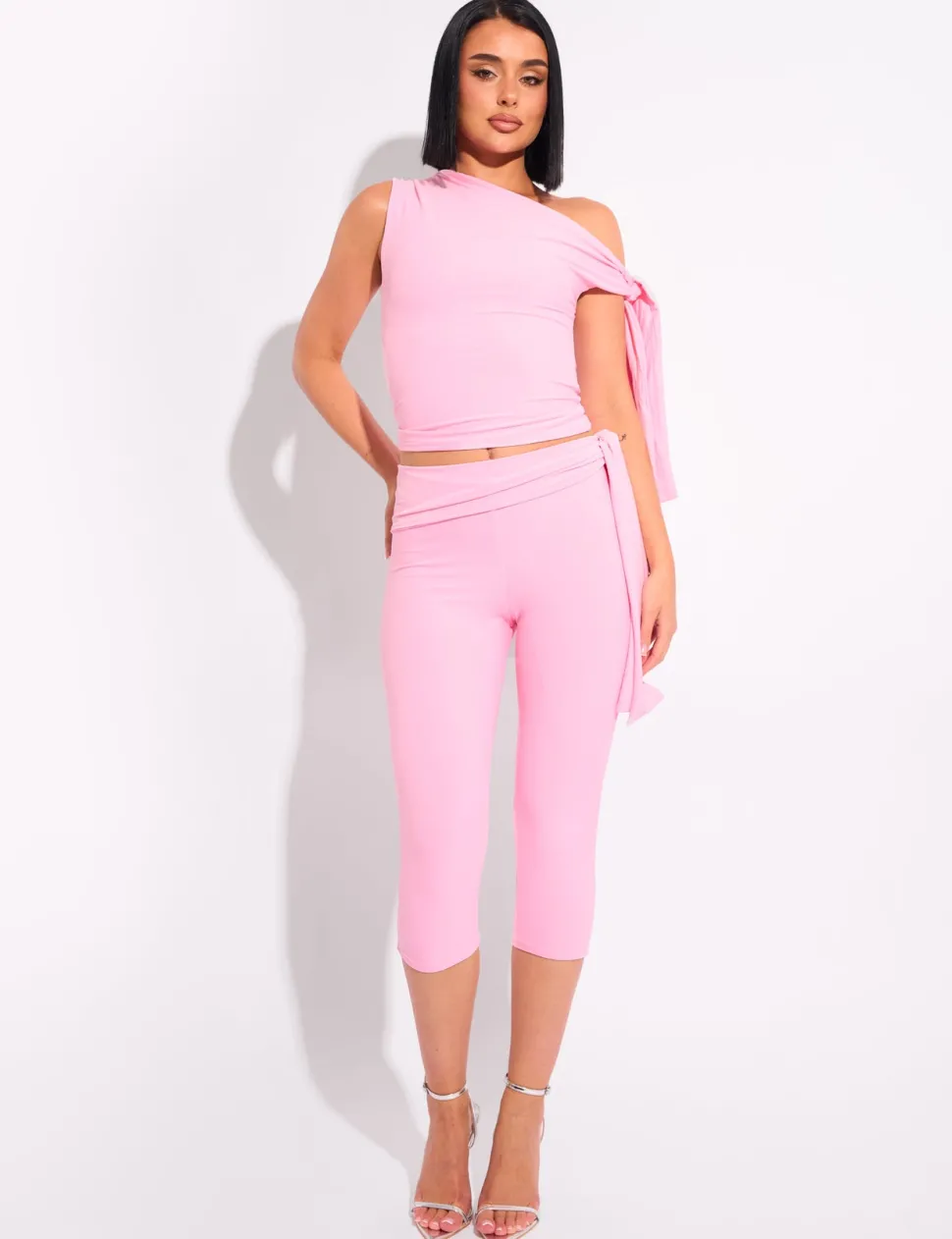 Fashion Knot Detail Tie Side Luxe Slinky Capri Pants Co-ords | Trousers