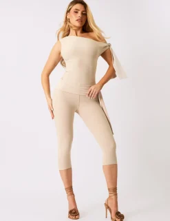 Sale Knot Detail Tie Side Luxe Slinky Capri Pants Joggers & Leggings | Joggers & Leggings