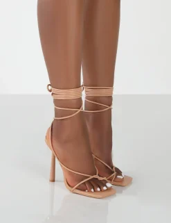 Discount Lacey PU Square Toe Strappy Lace Up Stiletto Heels Back In Stock | 5" Heels