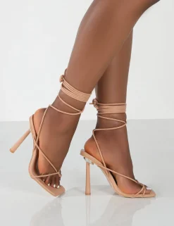 Discount Lacey PU Square Toe Strappy Lace Up Stiletto Heels Back In Stock | 5