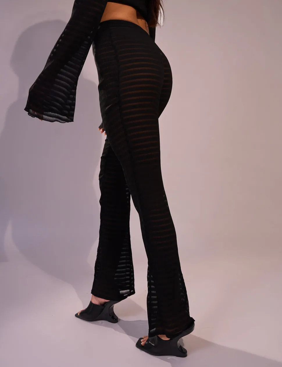Fashion Laddered Mesh Straight Leg V Waist Pants Co-ords | Trousers